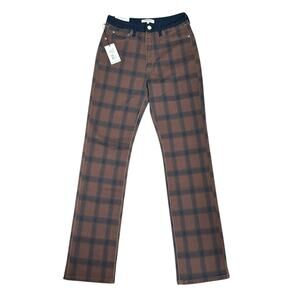 WEWOREWHAT Sz 25 Brown Navy Blue Plaid Stretch Twill Color Block Icon Jean